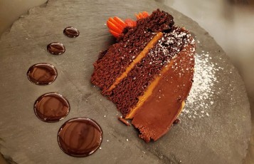 Delicious Chocolate Cake with with melt-in-your-mouth mousse & caramel layers