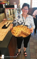 Lodge Skillet 25 lb Apple Pie made from scratch, baked in a cast iron skillet to ensure a flaky crust. The filling features an abundance of apples with a hint of cinnamon along with butter and sugar. By the slice, a single serving weighs a whopping three pounds!!! Spotlight Bakery