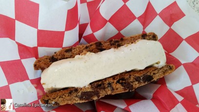 Ice Cream Sandwich. Your choice of hand dipped ice cream sandwiched between two giant cookies.  HUGE and  SO GOOD! Sweet Shoppe