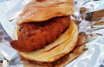 Fried Chicken Sandwich that's been marinated in pickle juice and a little powdered sugar and then steams for 6 minutes after cooking in a foil bag before serving. One of the most popular foods at Dollywood! Frannie's Food Truck