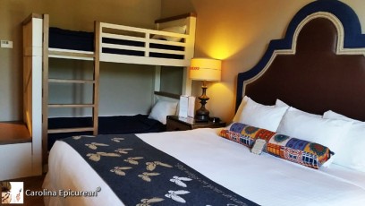 Rooms with bunk beds are spacious enough for families. The bunk bedding is unique enough that folks ask where they can get it for their homes. Dollywood-DreamMore Resort