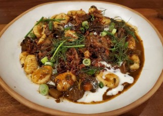 Mushroom Ragout  with cavatelli, chili, crispy shallot, and creme fraiche 