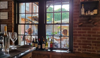 Looking out to the patio from the bar.