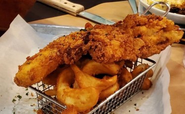 Fish Fry: buttermilk marinated, battered, & deep fried 10 oz fish of the day, house-made garlic-dill tartar sauce, and your choice of side item Today's fish is - HADDOCK ( a light, flakey, cold water, mild white fish).