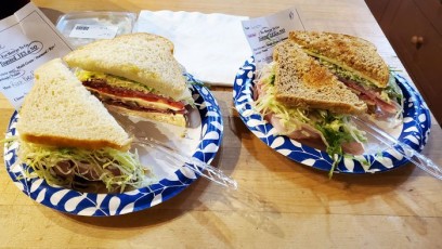Pick up sandwiches at the counter.