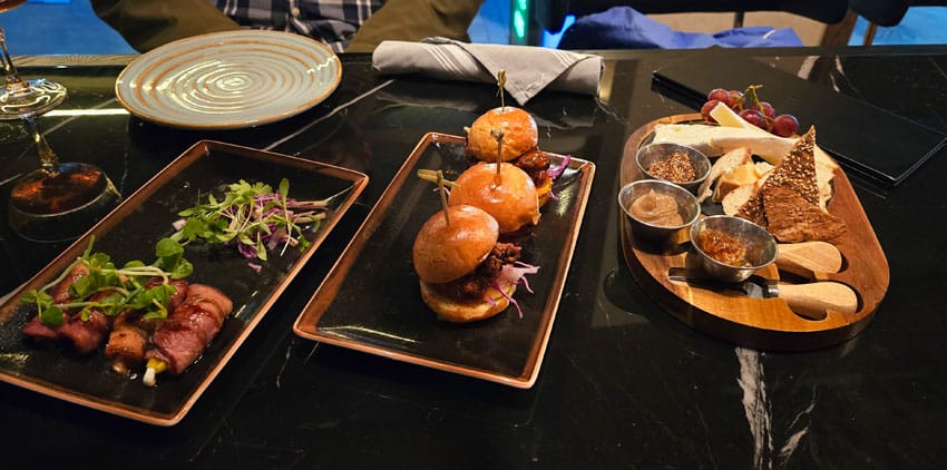Bacon Rolls, Fried Chicken Sliders, and Cheese Board at Char No5 at Delta Hotel Toronto, Ontario