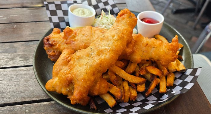 Fish & Chips at Pure Spirits Oyster House and Grill Distillery District Toronto, Ontario