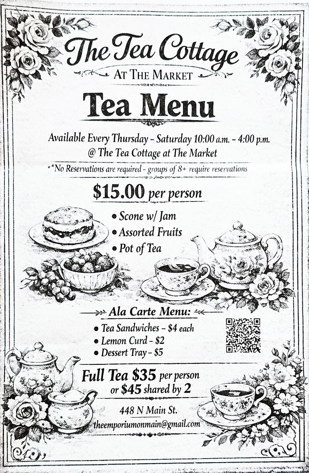 Tea Cottage at the Market Tea Menu